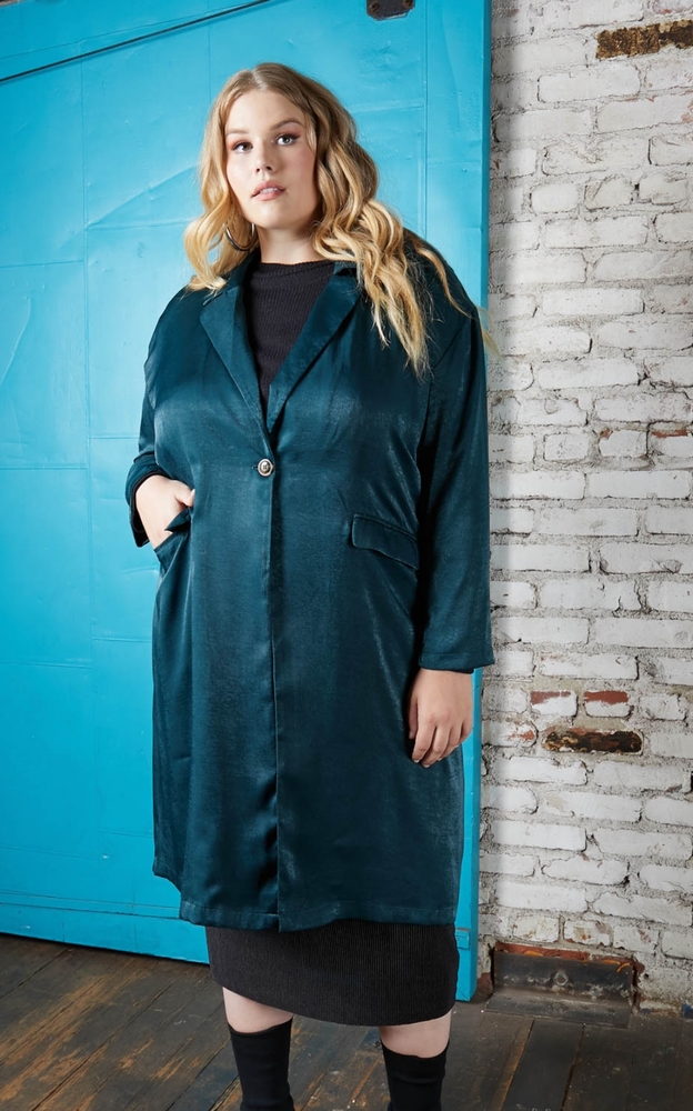 4x teal satin trench